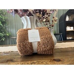 Threshold 60x50" Cozy Bubble-Knit Stripes Wool Knitted Throw Blanket, Tan NEW